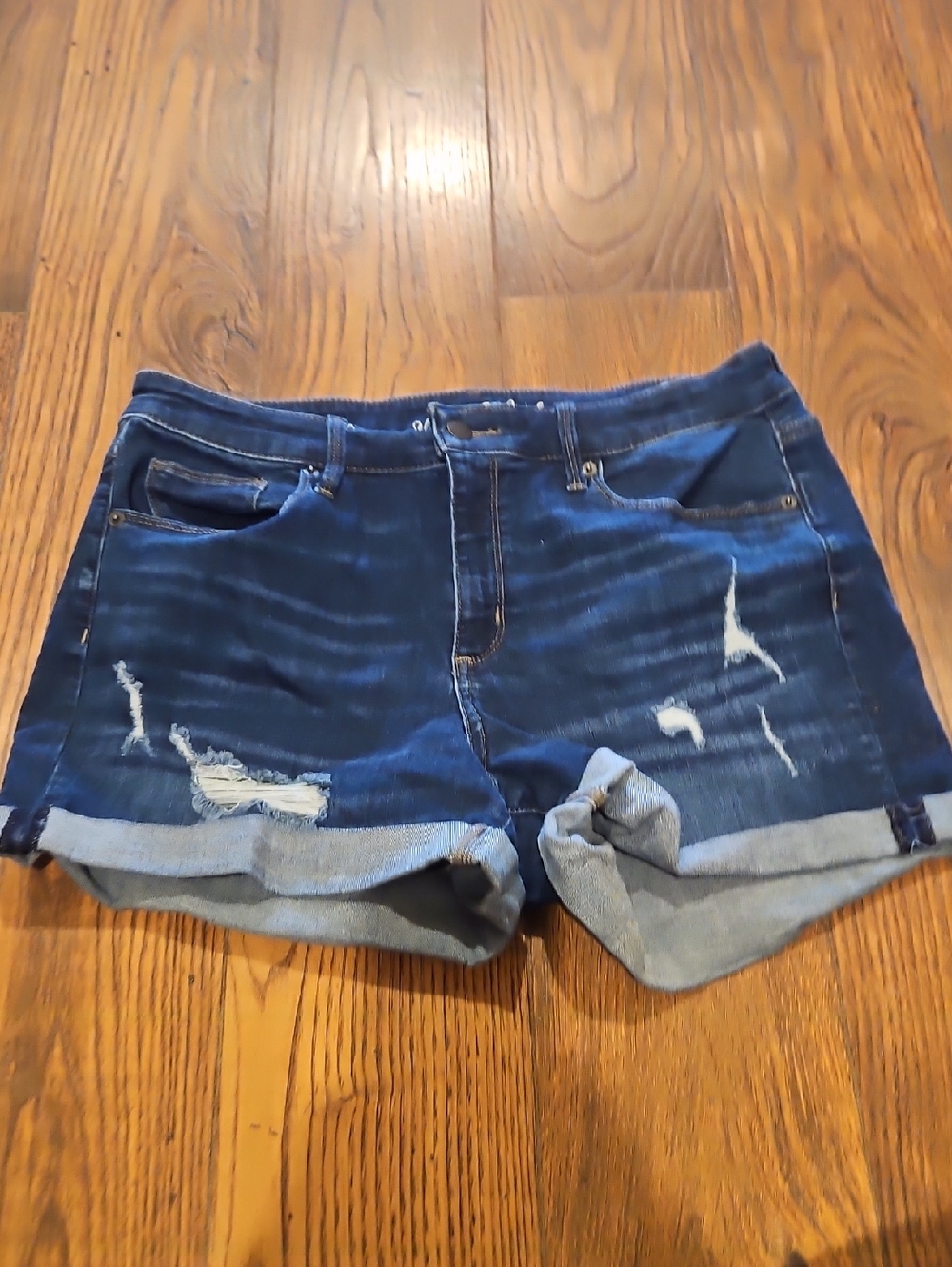 Universal Thread Dark Blue Distressed Rolled-Hem Jean Shorts